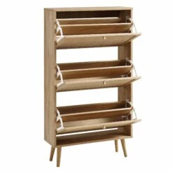 Frances Rattan 3 Tier Shoe Storage Cabinet, Natural -Daals Store FT SHC 01 NAT WB3