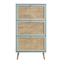 Frances Rattan 3 Tier Shoe Storage Cabinet, Mint -Daals Store FT SHC 01 SAGE WB1