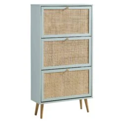 Frances Rattan 3 Tier Shoe Storage Cabinet, Mint -Daals Store FT SHC 01 SAGE WB2