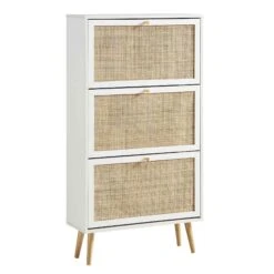 Frances Rattan 3 Tier Shoe Storage Cabinet, White 14 Frances Rattan 3 Tier Shoe Storage Cabinet, White -Daals Store FT SHC 01 WHITE WB1
