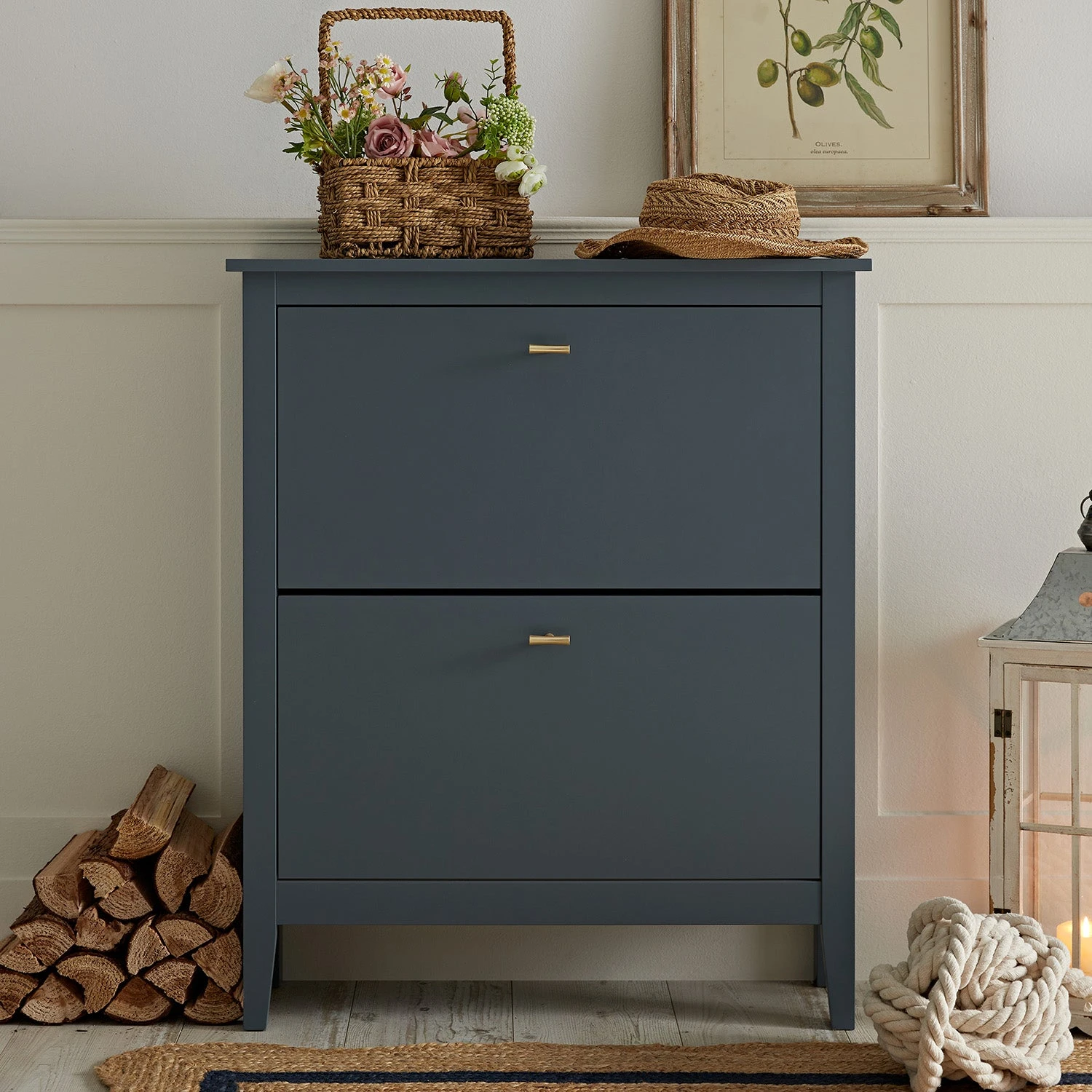 Oakham 2-Tier Shoe Cabinet, Stormy Blue 2 Oakham 2-Tier Shoe Cabinet, Stormy Blue - Image 2