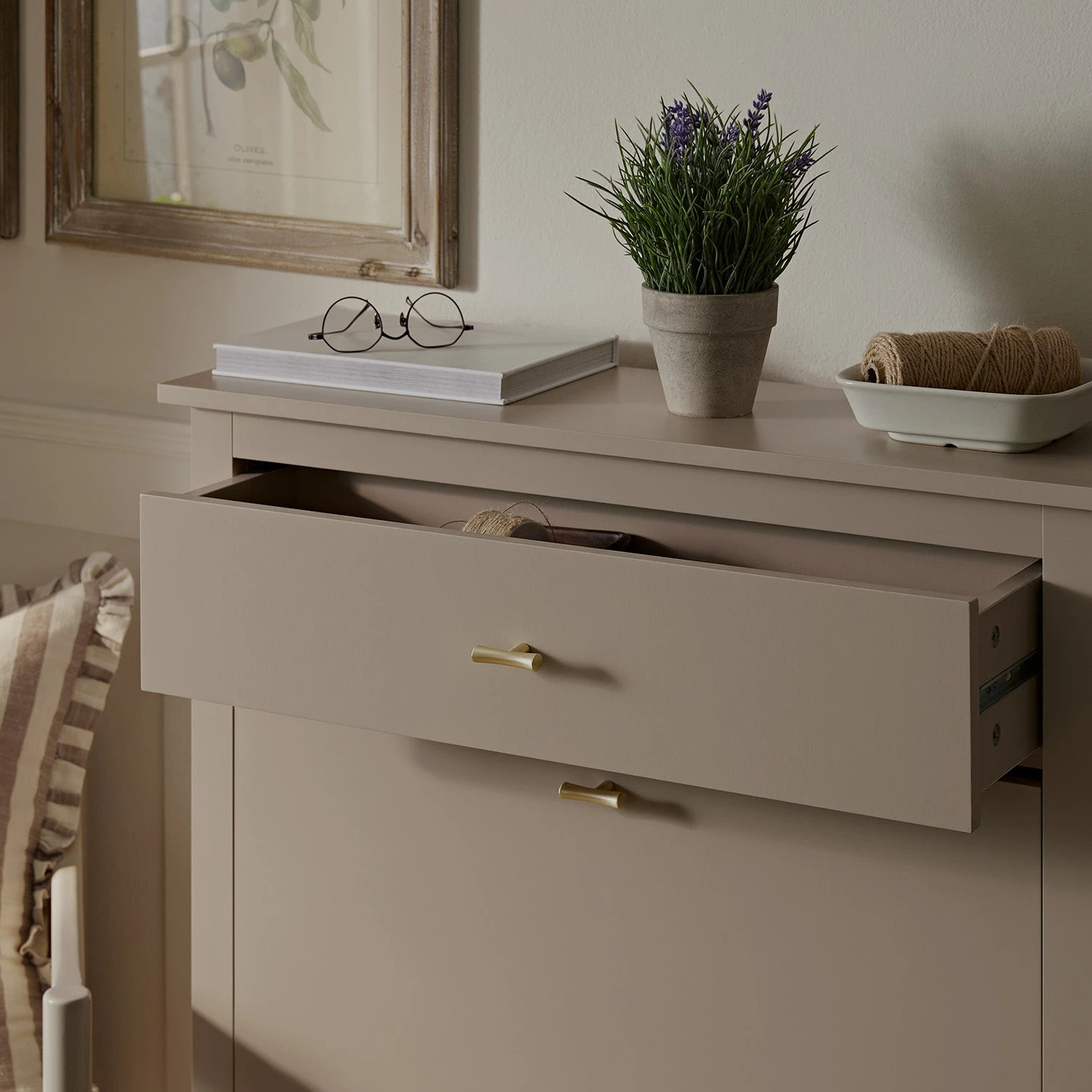 Oakham 2-Tier Shoe Cabinet With Top Drawer, Deep Greige 6 Oakham 2-Tier Shoe Cabinet With Top Drawer, Deep Greige - Image 6