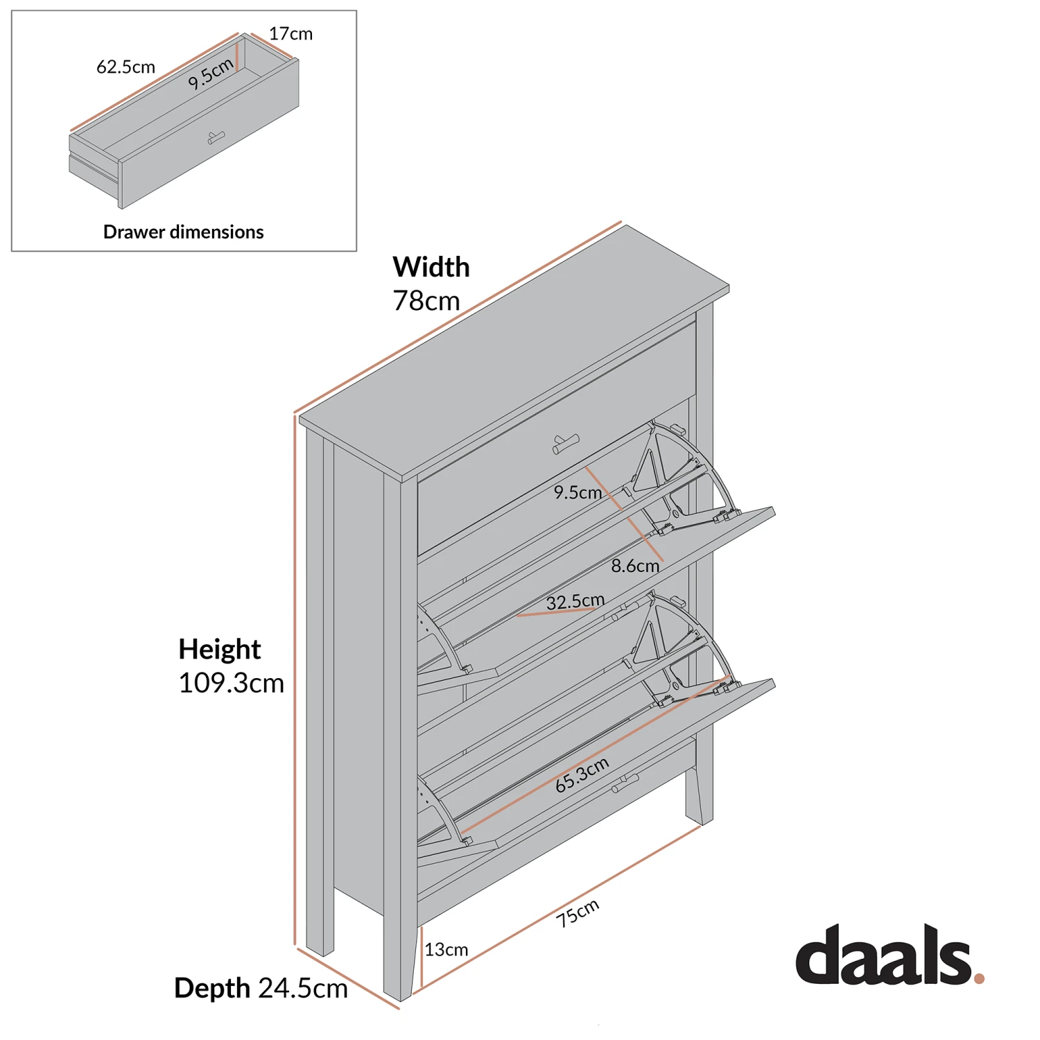 Oakham 2-Tier Shoe Cabinet With Top Drawer, Deep Greige 10 Oakham 2-Tier Shoe Cabinet With Top Drawer, Deep Greige - Image 10