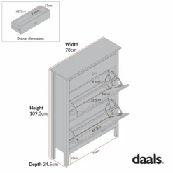 Oakham 2-Tier Shoe Cabinet With Top Drawer, Olive Grove -Daals Store FT SHC 04 CHART 2