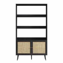 Frances Woven Rattan Bookcase With Doors, Black 13 Frances Woven Rattan Bookcase With Doors, Black -Daals Store FT SHELF 01 BLACK WB1