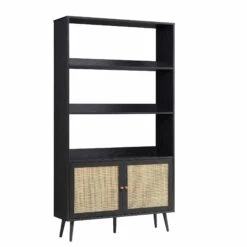 Frances Woven Rattan Bookcase With Doors, Black 14 Frances Woven Rattan Bookcase With Doors, Black -Daals Store FT SHELF 01 BLACK WB2