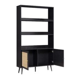 Frances Woven Rattan Bookcase With Doors, Black 16 Frances Woven Rattan Bookcase With Doors, Black -Daals Store FT SHELF 01 BLACK WB3