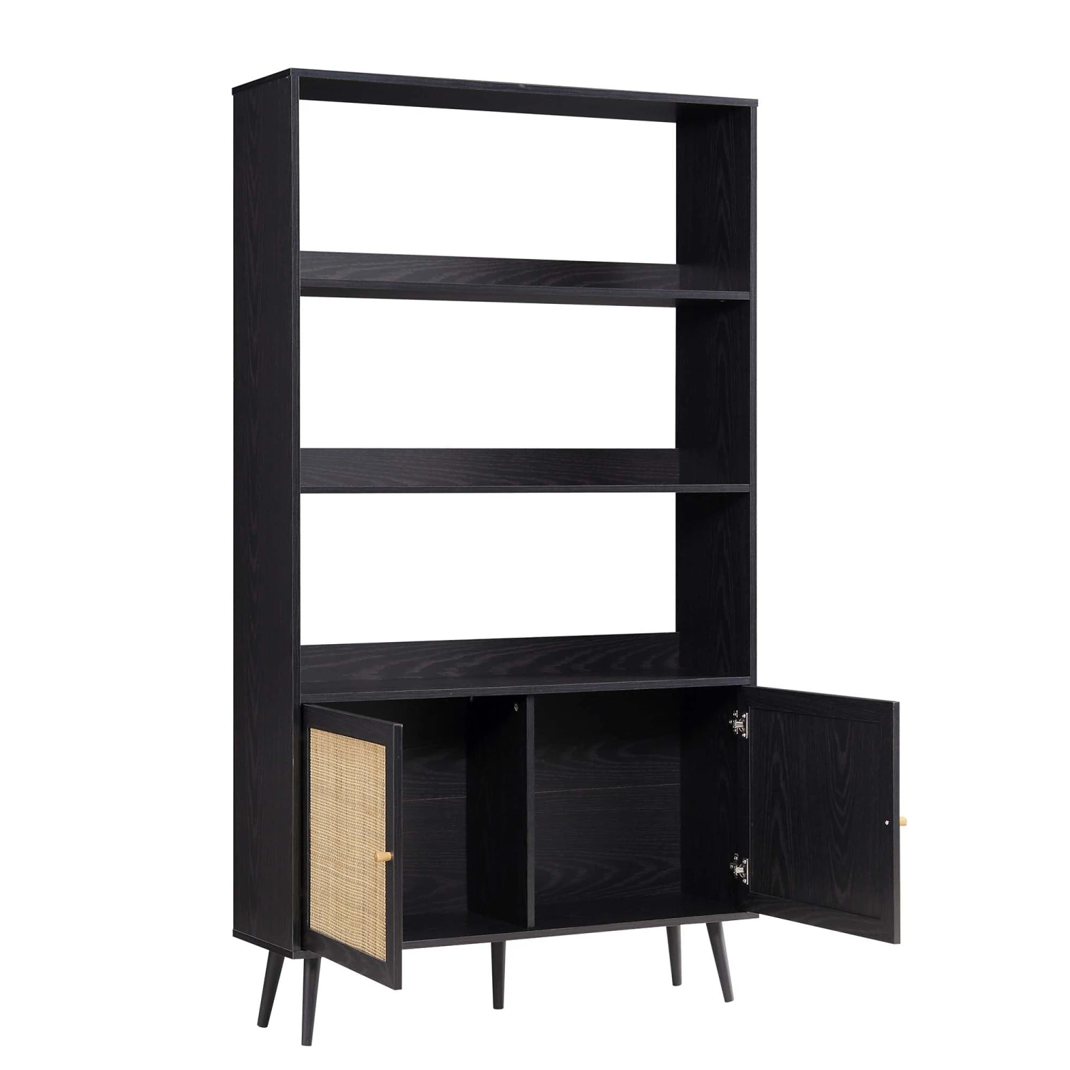 Frances Woven Rattan Bookcase With Doors, Black 6 Frances Woven Rattan Bookcase With Doors, Black - Image 6