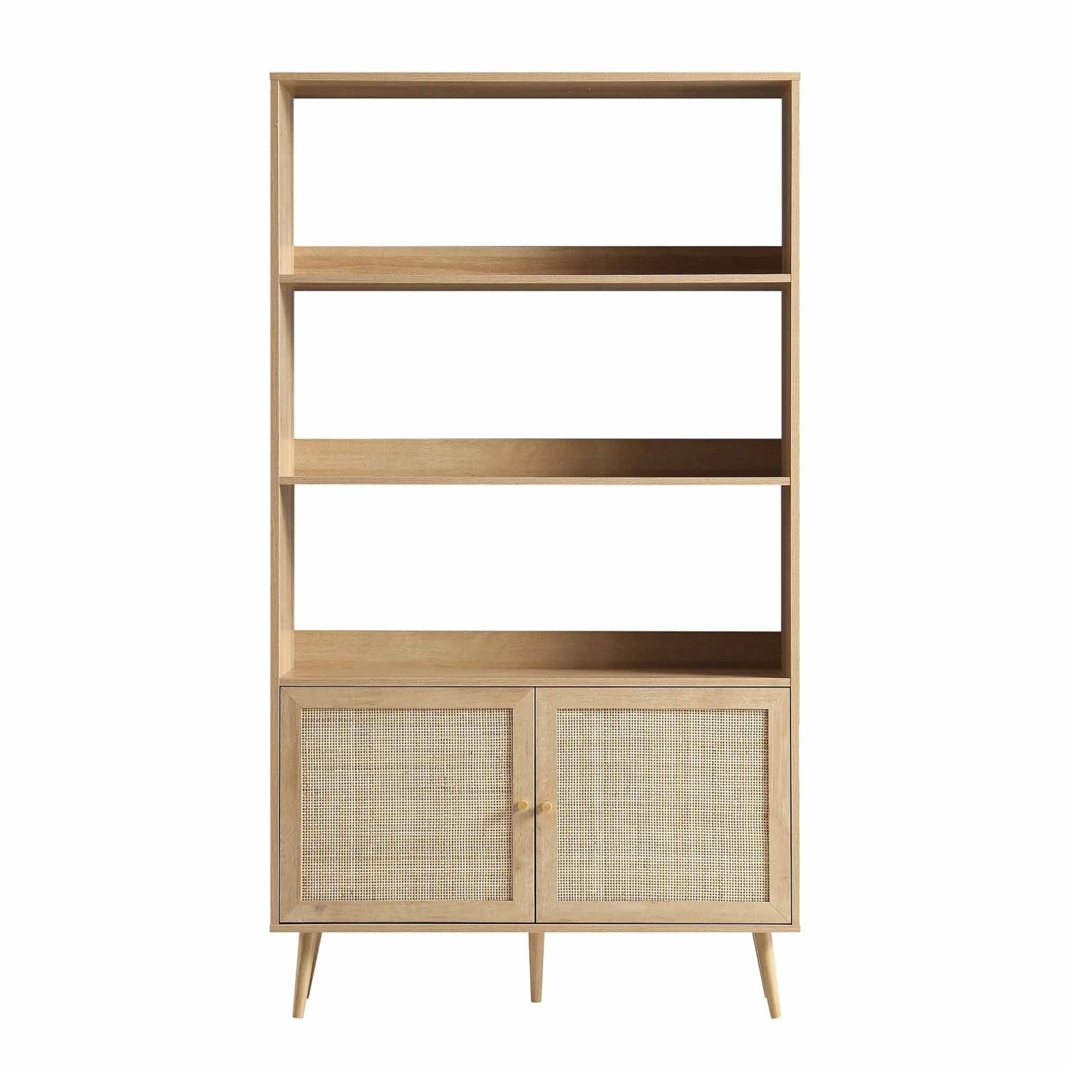 Frances Woven Rattan Tall Bookcase With Doors, Natural 3 Frances Woven Rattan Tall Bookcase With Doors, Natural - Image 3