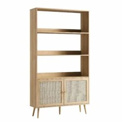 Frances Woven Rattan Tall Bookcase With Doors, Natural 14 Frances Woven Rattan Tall Bookcase With Doors, Natural -Daals Store FT SHELF 01 NAT WB2