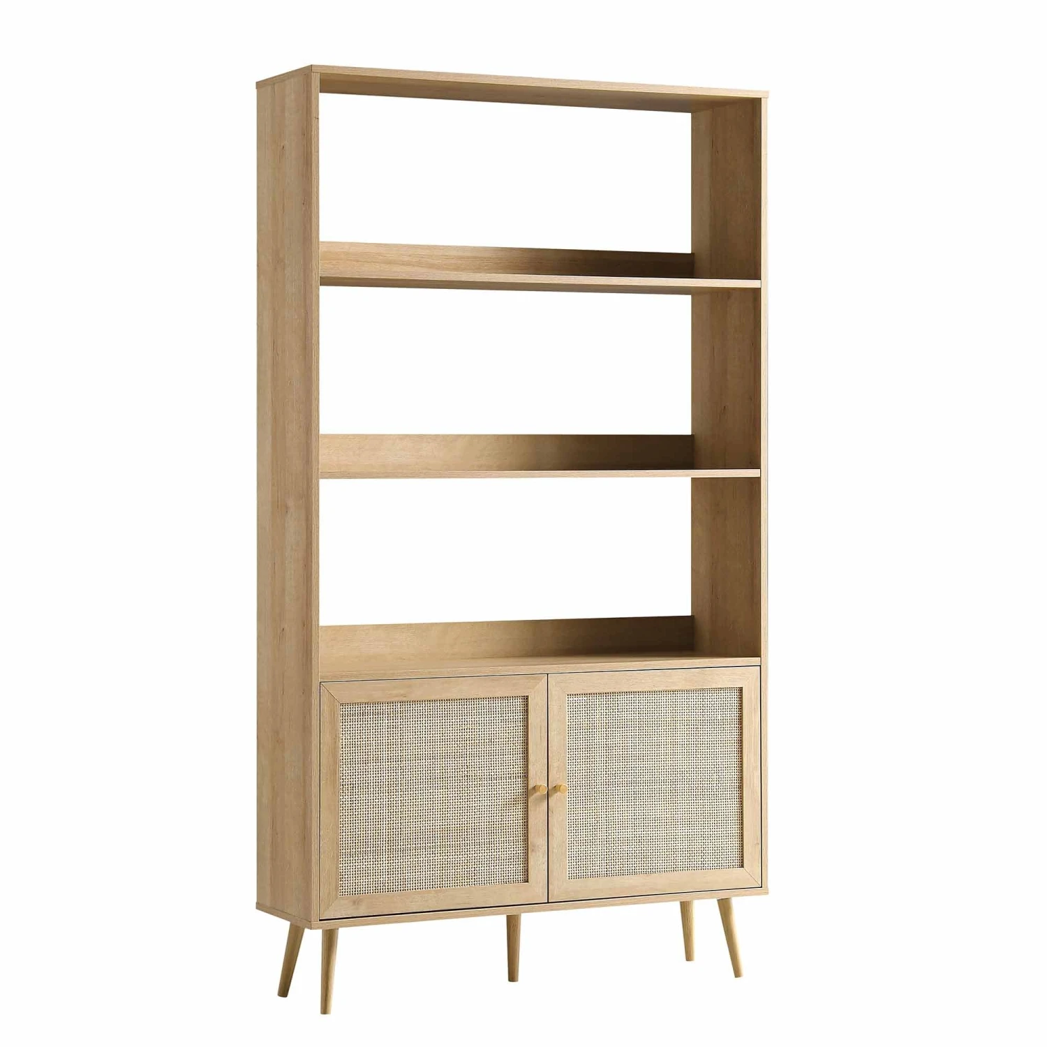Frances Woven Rattan Tall Bookcase With Doors, Natural 4 Frances Woven Rattan Tall Bookcase With Doors, Natural - Image 4