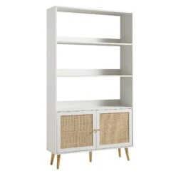 Frances Woven Rattan Bookcase With Doors, White 17 Frances Woven Rattan Bookcase With Doors, White -Daals Store FT SHELF 01 WHITE WB2
