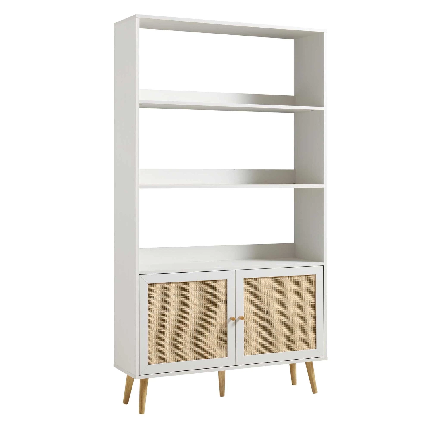 Frances Woven Rattan Bookcase With Doors, White 5 Frances Woven Rattan Bookcase With Doors, White - Image 5