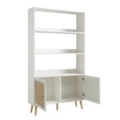 Frances Woven Rattan Bookcase With Doors, White 19 Frances Woven Rattan Bookcase With Doors, White -Daals Store FT SHELF 01 WHITE WB3
