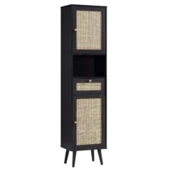 Frances Woven Rattan Tallboy Bathroom Unit, Black -Daals Store FT TALLB 01 BLACK WB1