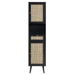 Frances Woven Rattan Tallboy Bathroom Unit, Black -Daals Store FT TALLB 01 BLACK WB2