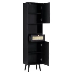 Frances Woven Rattan Tallboy Bathroom Unit, Black -Daals Store FT TALLB 01 BLACK WB3