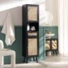 Frances Woven Rattan Tallboy Bathroom Unit, Black
