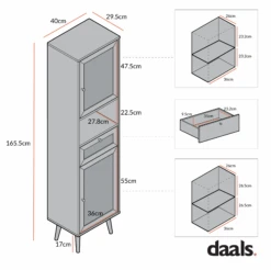Frances Woven Rattan Tallboy Bathroom Unit, Black -Daals Store FT TALLB 01 CHART 3