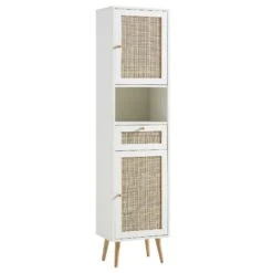 Frances Woven Rattan Tallboy Bathroom Unit, White -Daals Store FT TALLB 01 WHITE WB1
