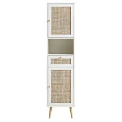 Frances Woven Rattan Tallboy Bathroom Unit, White -Daals Store FT TALLB 01 WHITE WB2