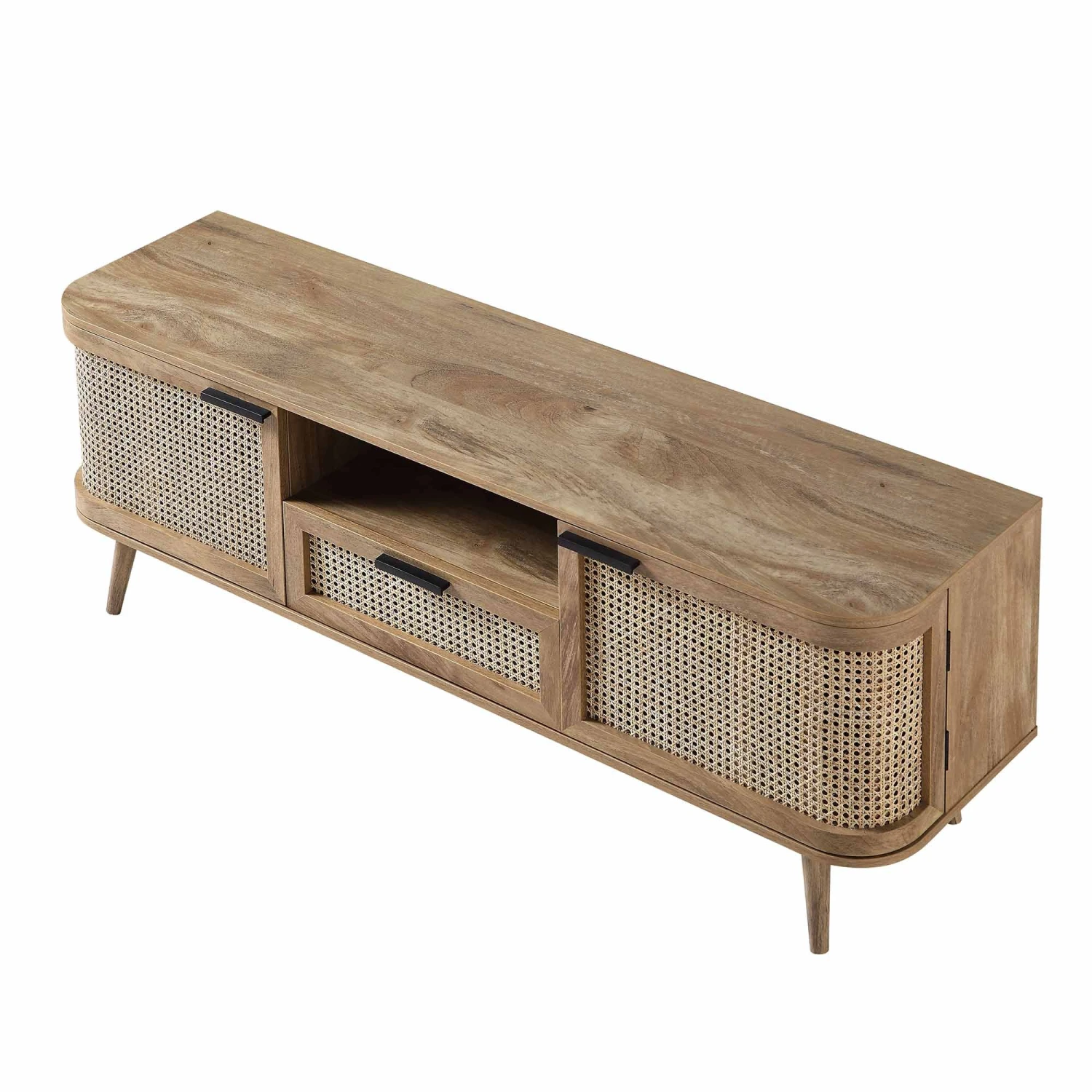 Izzy Curved Rattan 150cm TV Unit, Natural 9 Izzy Curved Rattan 150cm TV Unit, Natural - Image 9