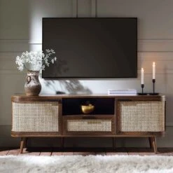 Izzy Curved Rattan 150cm TV Unit, Walnut -Daals Store FT TV 03 WALN scene1