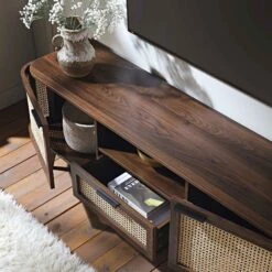 Izzy Curved Rattan 150cm TV Unit, Walnut -Daals Store FT TV 03 WALN scene2