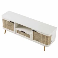 Izzy Curved Rattan 150cm TV Unit, White -Daals Store FT TV 03 WHITE WB6