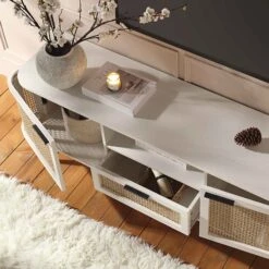 Izzy Curved Rattan 150cm TV Unit, White -Daals Store FT TV 03 WHITE scene2