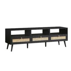 Frances Woven Rattan 160cm 3-Drawer TV Unit, Black -Daals Store FT TV 05 BLACK WB2