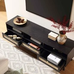Frances Woven Rattan 160cm 3-Drawer TV Unit, Black -Daals Store FT TV 05 BLACK scene2