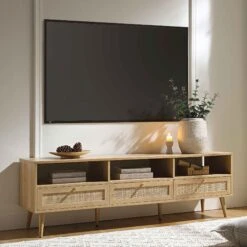 Frances Woven Rattan 160cm 3-Drawer TV Unit, Natural -Daals Store FT TV 05 NAT scene1