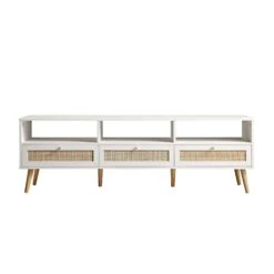 Frances 160cm Woven Rattan 3-Drawer TV Unit in Washed White – Scandi Style Media Console -Daals Store FT TV 05 WHITE WB1