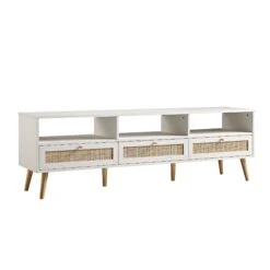 Frances 160cm Woven Rattan 3-Drawer TV Unit in Washed White – Scandi Style Media Console -Daals Store FT TV 05 WHITE WB2