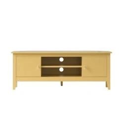Oakham 120cm Corner TV Unit in Rattan Yellow - Gold Handles & Tapered Legs Media Console