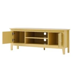 Oakham 120cm Corner TV Unit in Rattan Yellow - Gold Handles & Tapered Legs Media Console -Daals Store FT TV 09 SAFYEL WB4