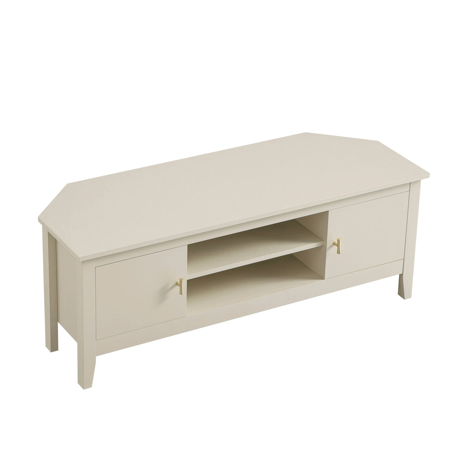 Oakham 120cm Corner TV Unit - Shaded White Modern Media Stand with Gold Handles 1 Oakham 120cm Corner TV Unit - Shaded White Modern Media Stand with Gold Handles