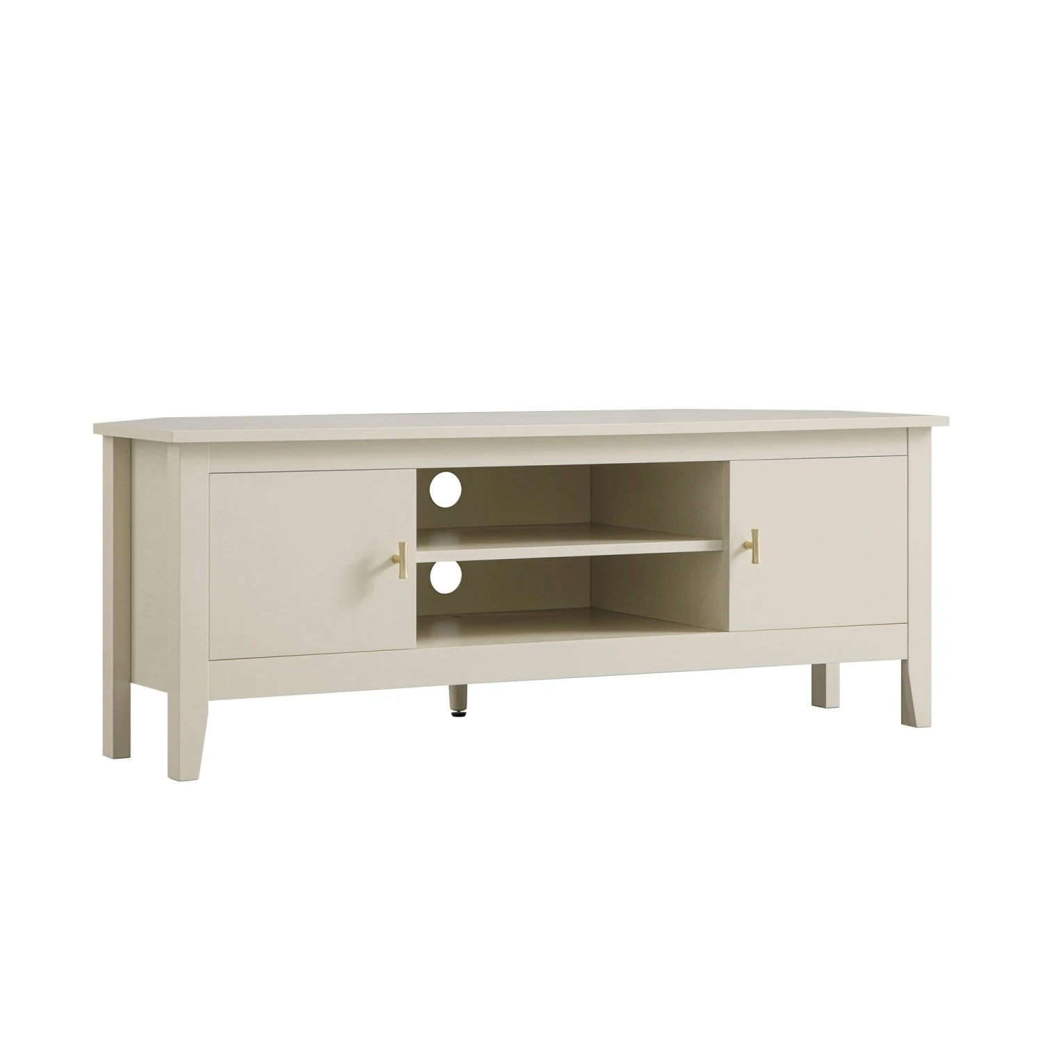 Oakham 120cm Corner TV Unit - Shaded White Modern Media Stand with Gold Handles 4 Oakham 120cm Corner TV Unit - Shaded White Modern Media Stand with Gold Handles - Image 4