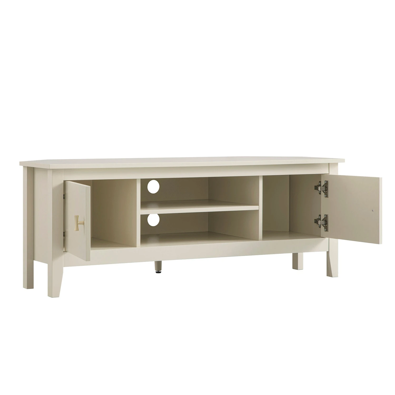Oakham 120cm Corner TV Unit - Shaded White Modern Media Stand with Gold Handles 5 Oakham 120cm Corner TV Unit - Shaded White Modern Media Stand with Gold Handles - Image 5