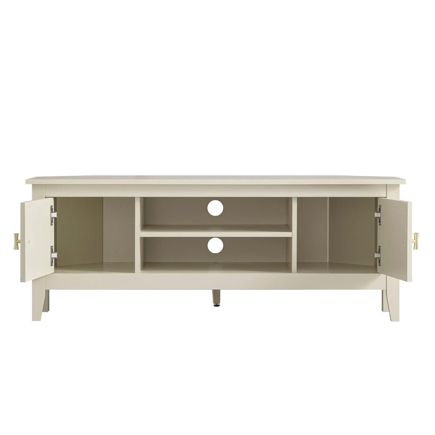 Oakham 120cm Corner TV Unit - Shaded White Modern Media Stand with Gold Handles 6 Oakham 120cm Corner TV Unit - Shaded White Modern Media Stand with Gold Handles - Image 6