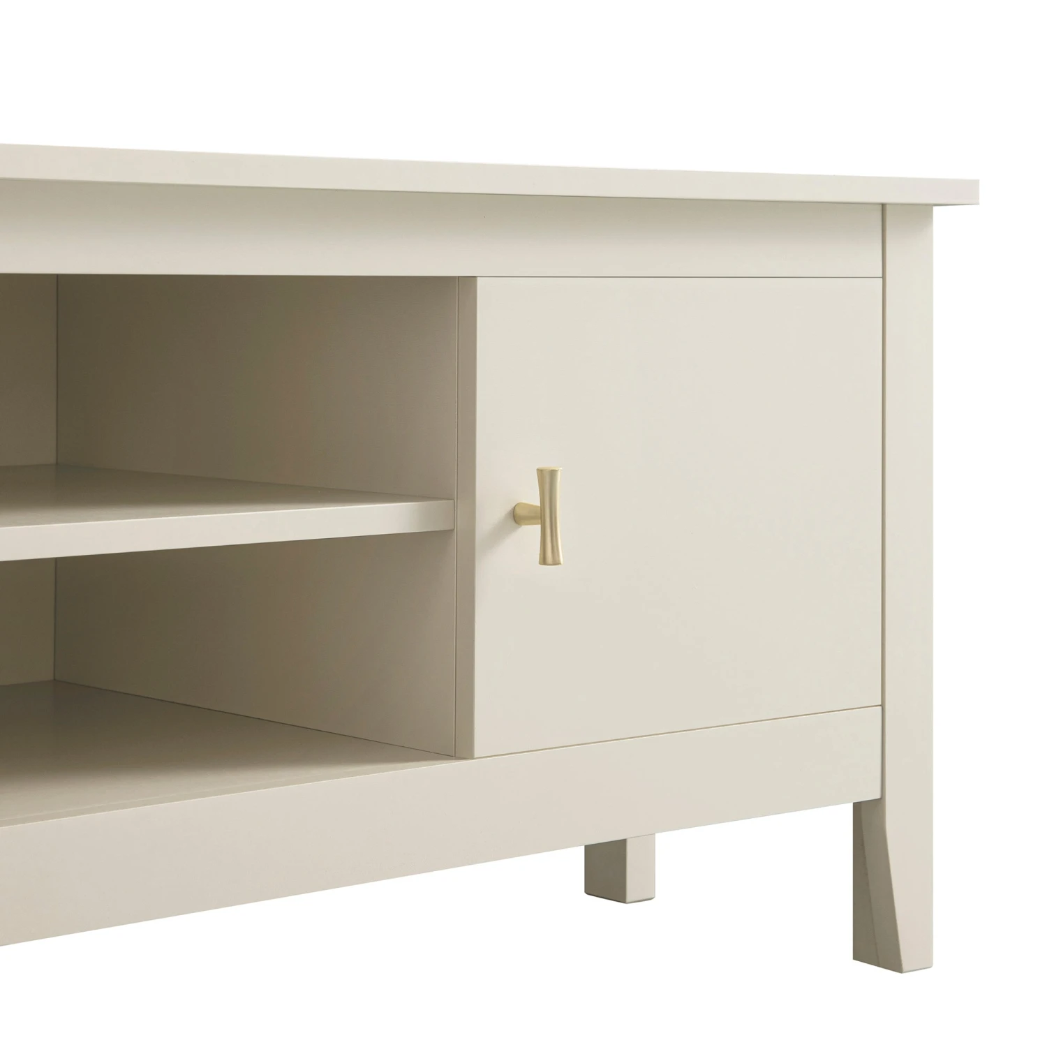 Oakham 120cm Corner TV Unit - Shaded White Modern Media Stand with Gold Handles 9 Oakham 120cm Corner TV Unit - Shaded White Modern Media Stand with Gold Handles - Image 9