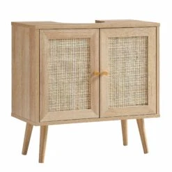 Frances Woven Rattan 2-Door Bathroom Undersink Unit, Natural -Daals Store FT UDS 01 NAT WB1
