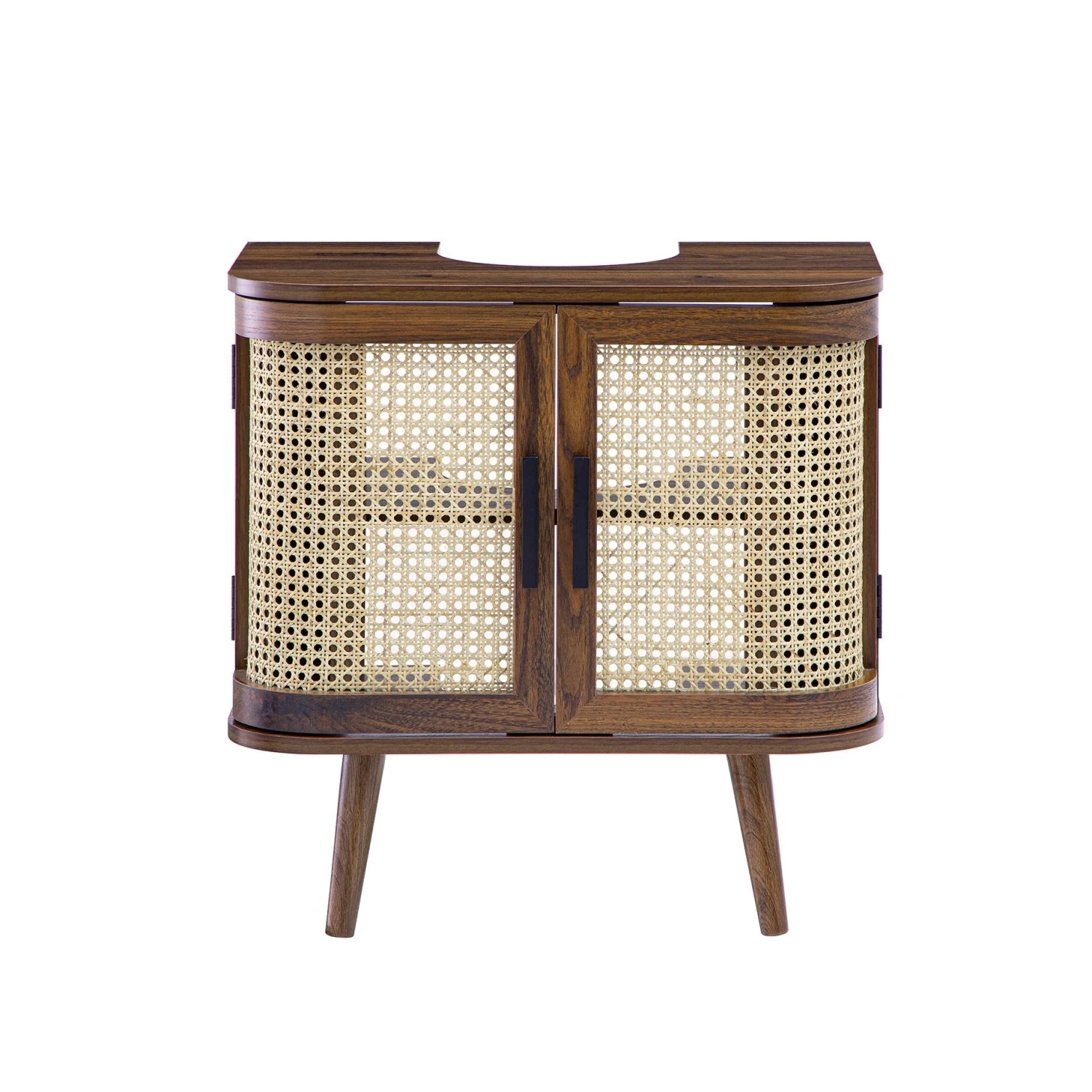 Izzy Curved Rattan Undersink Unit, Walnut 1 Izzy Curved Rattan Undersink Unit, Walnut