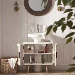 Izzy Curved Rattan Undersink Unit, White -Daals Store FT UDS 02 WHITE scene2