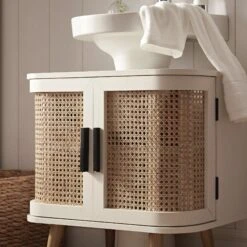 Izzy Curved Rattan Undersink Unit, White -Daals Store FT UDS 02 WHITE scene3