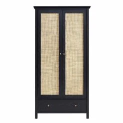 Frances Rattan Double Wardrobe With 1 Drawer, Black 13 Frances Rattan Double Wardrobe With 1 Drawer, Black -Daals Store FT WARD 01 BLACK WB1