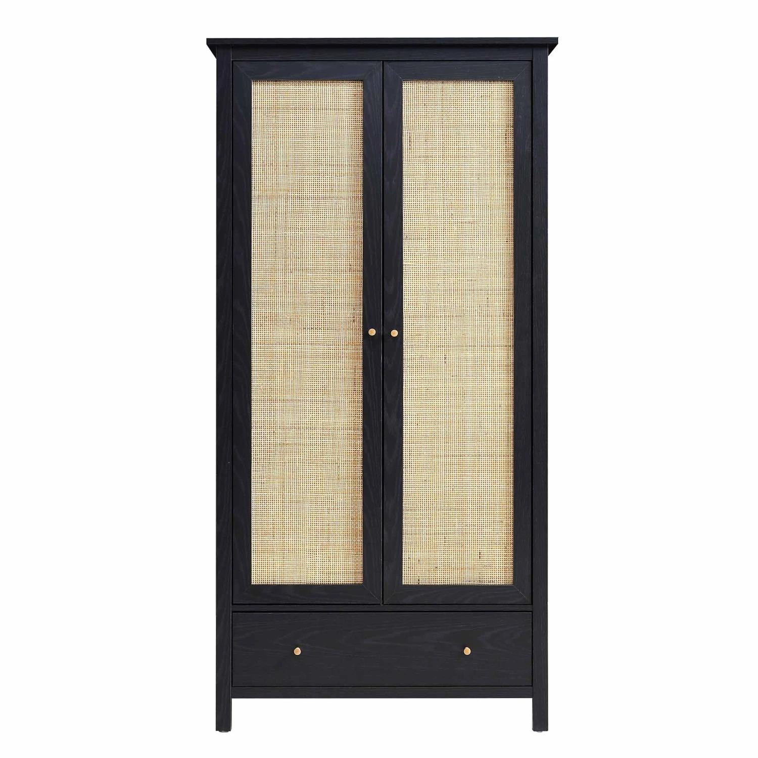 Frances Rattan Double Wardrobe With 1 Drawer, Black 4 Frances Rattan Double Wardrobe With 1 Drawer, Black - Image 4