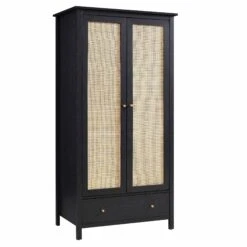 Frances Rattan Double Wardrobe With 1 Drawer, Black 14 Frances Rattan Double Wardrobe With 1 Drawer, Black -Daals Store FT WARD 01 BLACK WB2