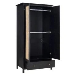 Frances Rattan Double Wardrobe With 1 Drawer, Black 16 Frances Rattan Double Wardrobe With 1 Drawer, Black -Daals Store FT WARD 01 BLACK WB3